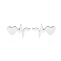 Minimalist heartbeat heart-shaped silver stud earrings with polished finish on white background - Steel