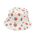 Dettaglio del cappello alla pescatora bianco in cotone con funghi arancioni e pois - M (56-58cm) / Fungo Bianco