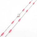 Minimalist titanium necklace with elegant pink cylinder beads in polished silver finish - Steel Rose Red (KN232222-Z)