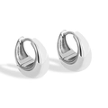 Boucles d'oreilles créoles gouttes d'eau en argent poli avec fermoir à charnière - Or Blanc