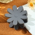 Nahaufnahme einer mattgrauen Blumen-Haarklammer auf einem schlichten Schreibtisch - 4.8cm / Grau