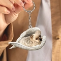 Detailed close-up of Yorkshire Terrier acrylic keychain with angel wings and silver ring - Yorkshire Terrier in Angel Wings (C)