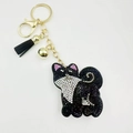 Cute Shiba Inu rhinestone keychain with black tassel and golden bell for handbag - Black