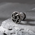 Mens stainless steel screw back stud earring with silver star pattern in 0.97cm size - Silver Star on Black Background (S194)