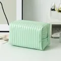 Mint green quilted PU leather cosmetic bag with zipper for travel and organization - Candy Leather Light Green
