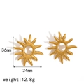 Golden sun-shaped stainless steel earrings measuring 36mm by 34mm and weighing 12.8g - Solid Sun Style-Gold (TE60022-G)