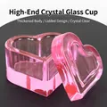 Pink heart-shaped crystal nail cup with lid made of thick gradient transparent glass - Pink Heart Shaped Crystal Cup