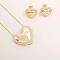 Elegant 18k gold plated heart necklace and earrings set with sparkling zircon pavé - Full Diamond Style / Gold