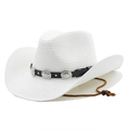 Sombrero vaquero de paja Panamá blanco con banda de cuero y detalles plateados - M (56-58cm) / Blanco Puro