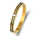 Classic stainless steel bangle with gold and silver finish featuring black twisted wire inlay - Gold Black (Gold Body Black Rope)