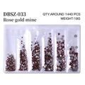 Rose gold flatback rhinestones in 6-grid organizer box for DIY nail art decoration - Mixed Sizes SS4-SS16 Around 1440 Pieces / Rose Gold