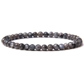 Minimalist 4mm natural labradorite bead bracelet with blue shimmer and elastic cord - Labradorite
