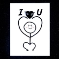 Natural black agate heart stone on a white I Love U card with starry background - Obsidian