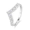 Elegant S925 sterling silver V-shaped ring with sparking zircon stones for women - US 5 / White Gold-Zirconia