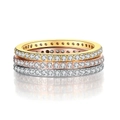 Drei-teiliges Ewigkeitsring-Set in Gold, Roségold und Silber mit Zirkonia-Besatz - US 5 / Full Eternity Dreiteiliges Set / Dreifarbiges Ring-Set