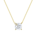 Elegant gold finish necklace with cushion-cut clear zircon stone and diamond leaf detail - Lzn29-14k