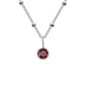 Silver bead chain necklace with round red gemstone pendant for women birthday gift - January Red - Silver