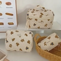 Ensemble de trois trousses de maquillage en coton matelassé crème avec motifs ours - Ours Rayé Beige