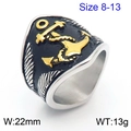 Men's retro stainless steel nautical anchor ring with gold relief and black enamel - US 8 / Two-tone Gold (KR108360-MZOZ)