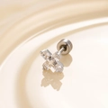 Silver stainless steel cross stud earring with square cubic zirconia on reflective surface - White (A164-1# Single Piece)