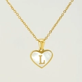 Golden heart necklace with white mother of pearl inlay and personalized letter L - Letter L