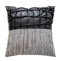Luxury square throw pillow cover featuring black faux leather and grey textured woven fabric - Black New Style 05 Pillow Cover