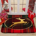 Detailed close-up of a Christmas flannel door mat with gold reindeer on red tartan pattern - 40x60cm / SDJ2D-Reindeer Pattern