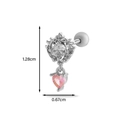 Silver crown earring with pink heart gemstone and 1.28cm length dimension details - 4# Silver (Vintage Crown & Pink Heart)