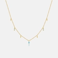 Elegante gouden S925 zilveren ketting met lichtblauwe marquise stenen en druppelhangers - 925 zilver / 18K goud