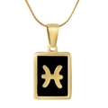 18K gold plated snake chain necklace featuring a rectangular Pisces zodiac sign pendant - Pisces / Black
