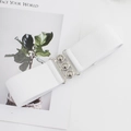 White elastic corset belt for women featuring a minimalist silver triple-ring buckle - 75cm / White