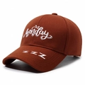 Brick red baseball cap with white Monday and ZZZ embroidery in a structured twill fabric - Adjustable / Caramel color