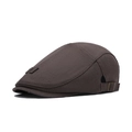 Classic dark brown linen newsboy cap for men featuring adjustable bronze metal buckle - Coffee