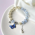 Exquisite pearl and sea blue beaded bracelet with butterfly and star charms for women - S013-dark Blue Butterfly Pendant Pearl Bursting Bracelet #sz151