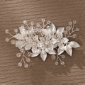 Handmade bridal hair clip with silver crystal flowers and pearls for wedding hairstyles - Silver Handmade Artificial Pearl Rhinestone Hair Clip (HS-J6985S)