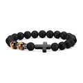 8mm matte black agate and tiger eye beaded bracelet with black cross and crystal charms - 8mm Bead Diameter/19cm Circumference / Matte Agate + Yellow Tiger Eye