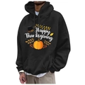 Black Happy Thanksgiving hoodie for men and women with pumpkin print and drawstrings - S / Black Happy Thanksgiving (34)