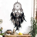 Handmade brown and black dreamcatcher with speckled feathers for wall decoration - Black