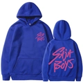 Sweat à capuche Saja Boys bleu roi avec logo rose, vue de face et de dos du pull décontracté - Bleu
