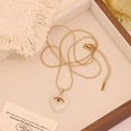 Golden heart stone pendant necklace with evil eye design in beige jewelry box - 13# Long Style Green Aventurine
