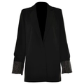 Giacca blazer nera da donna con revers e dettagli in strass sui polsini sfondo bianco - Taglia S / Nero (Strass Colorati)