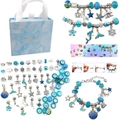 Kids DIY blue charm bracelet kit with silver snake chain, beads and blue gift bag - Blue Bracelet Set