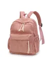 Pink corduroy school backpack with large capacity and multi-pocket design for students - Small / Pink