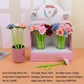 Elegant 0.5mm rose flower gel pen with green silicone stem and realistic fabric petals - Small Triangle Flower-Black Ink
