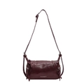 Retro burgundy oiled leather tote bag with side zippers and adjustable shoulder strap - Burgundy