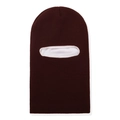 Détail de la cagoule tricotée bordeaux avec doublure polaire blanche et design à trou unique - Café