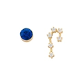 Asymmetric S925 silver stud earrings with blue crystal and golden constellation curve - Gemini (Dark Blue)