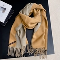 Double-sided faux cashmere scarf in ginger and grey with soft tassels for winter - 200*70cm / Light Camel + Light Gray