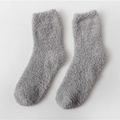 Thick warm gray coral fleece mid-calf socks for women in soft minimalist solid color - One Size / Gray