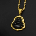 Gros plan du pendentif bouddha rieur plaqué or avec pierre de calcédoine noire - Noir